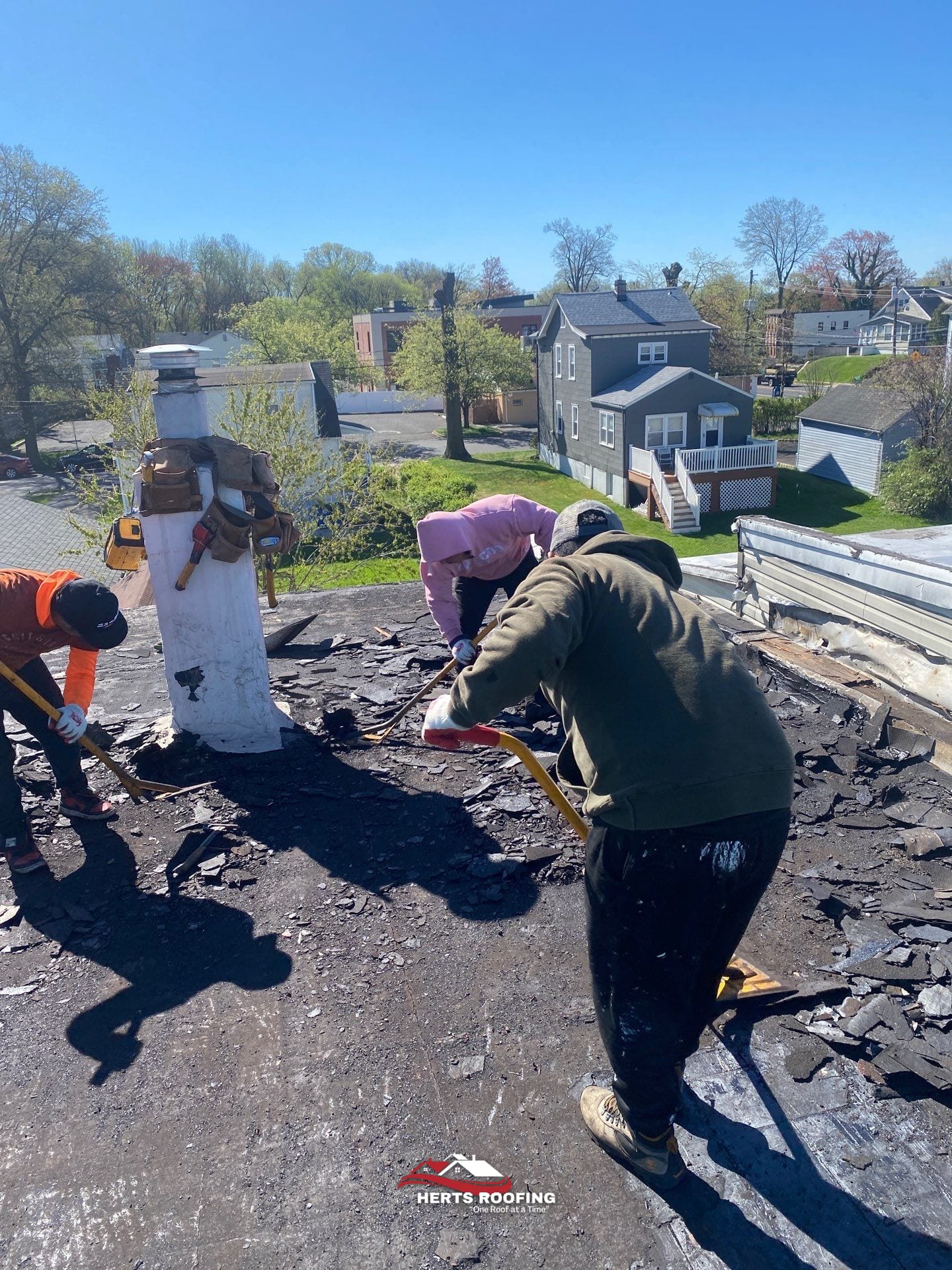 Flat Roof Replacement in Cranford, NJ — during photo