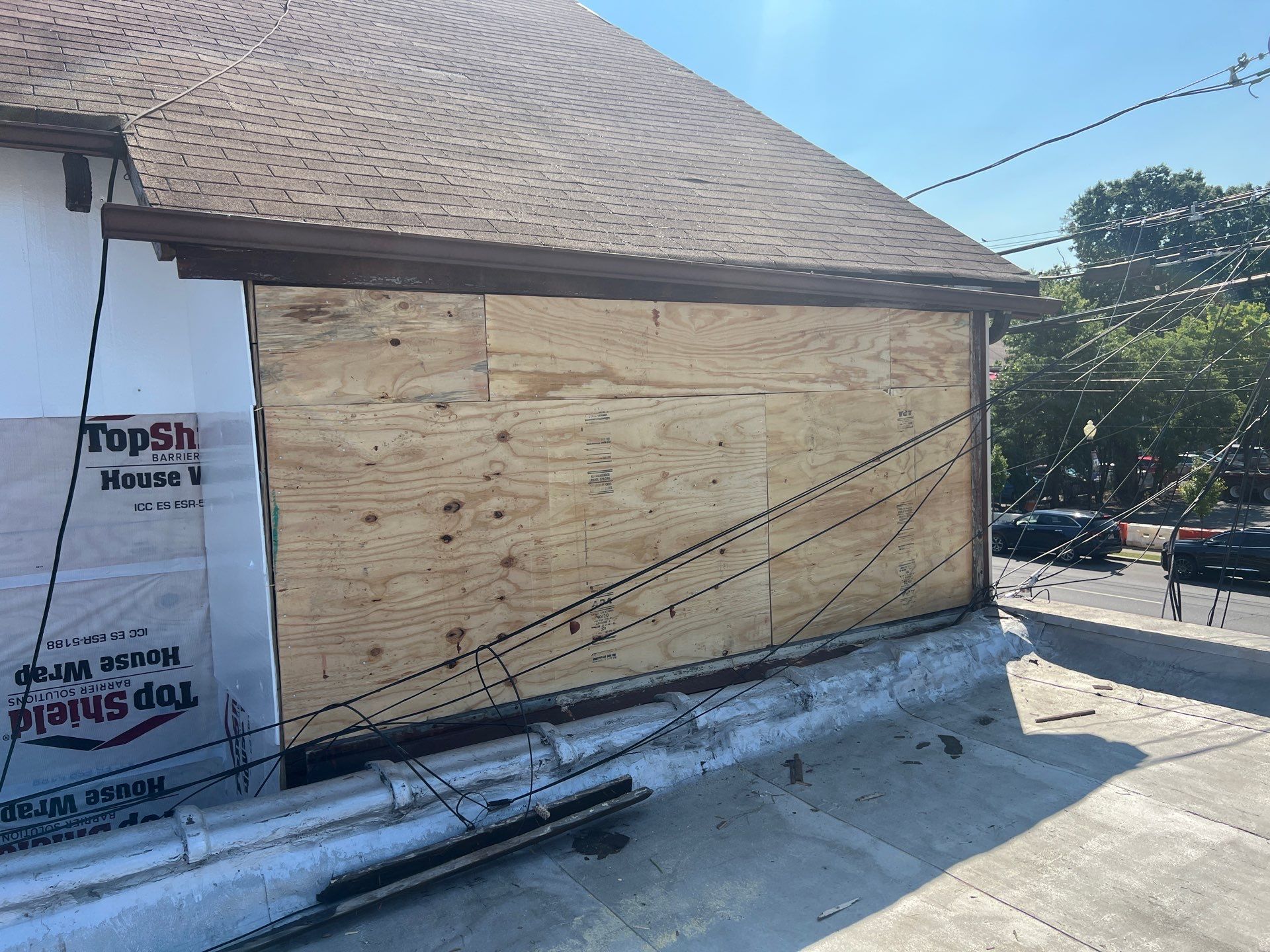roof repair project — before photo