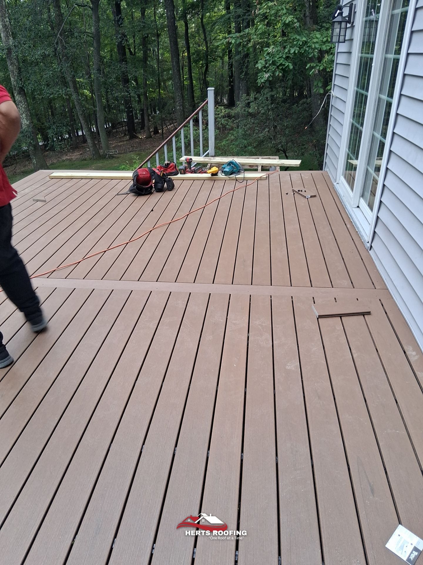 Deck Replacement: Decking, Stairs, and Aluminum Railing — during photo