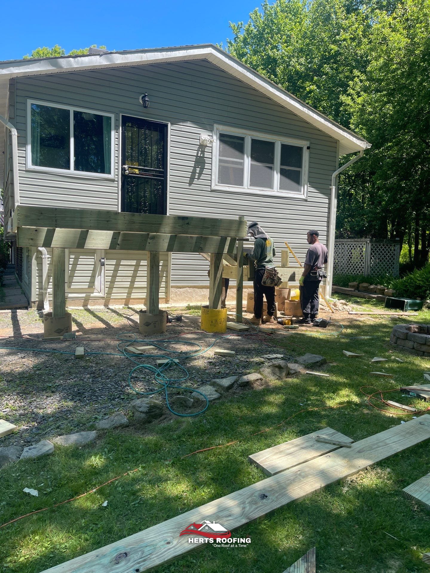 Deck Construction Project in Pocono Summit, PA — during photo