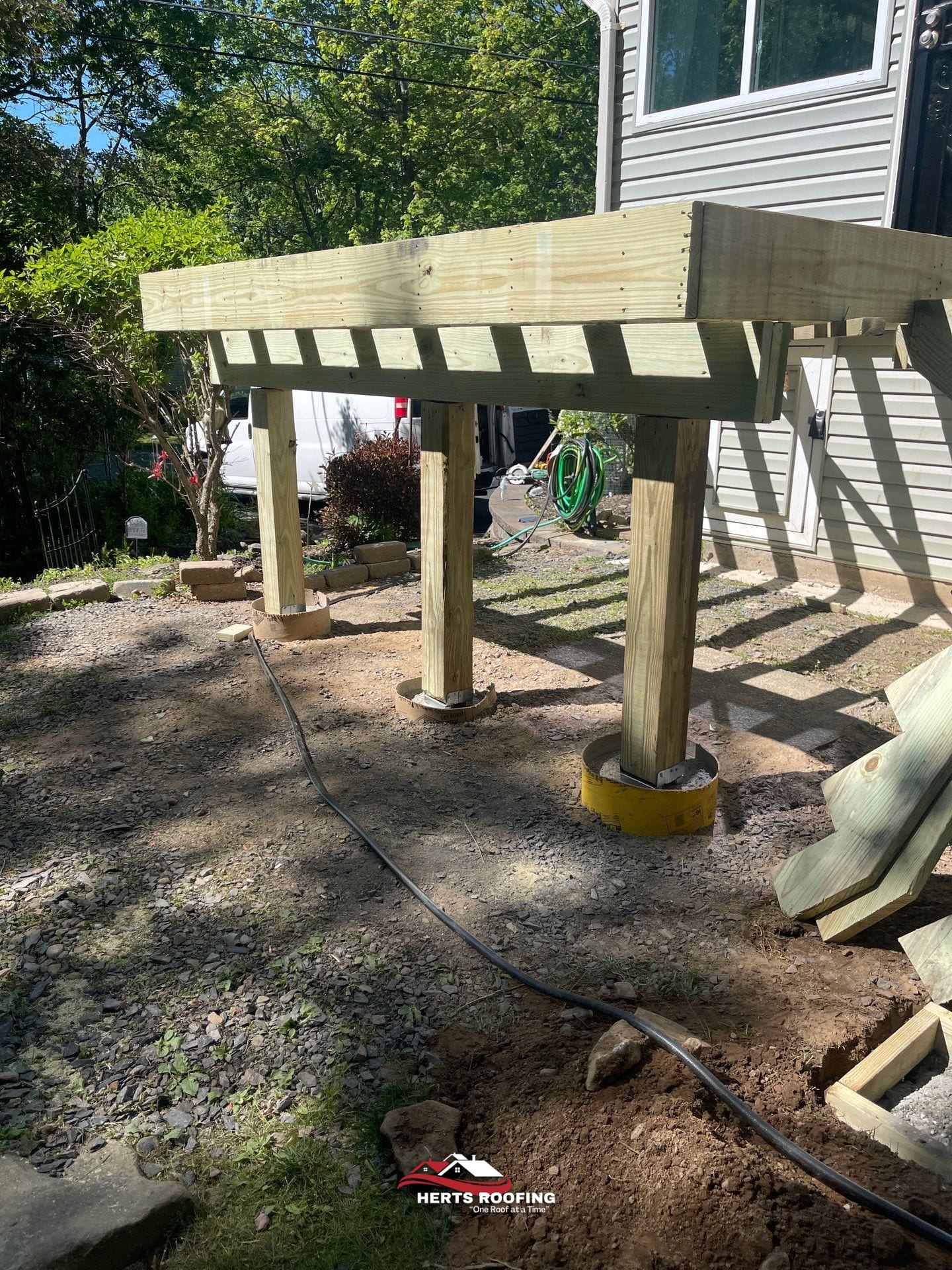 Deck Construction Project in Pocono Summit, PA — during photo